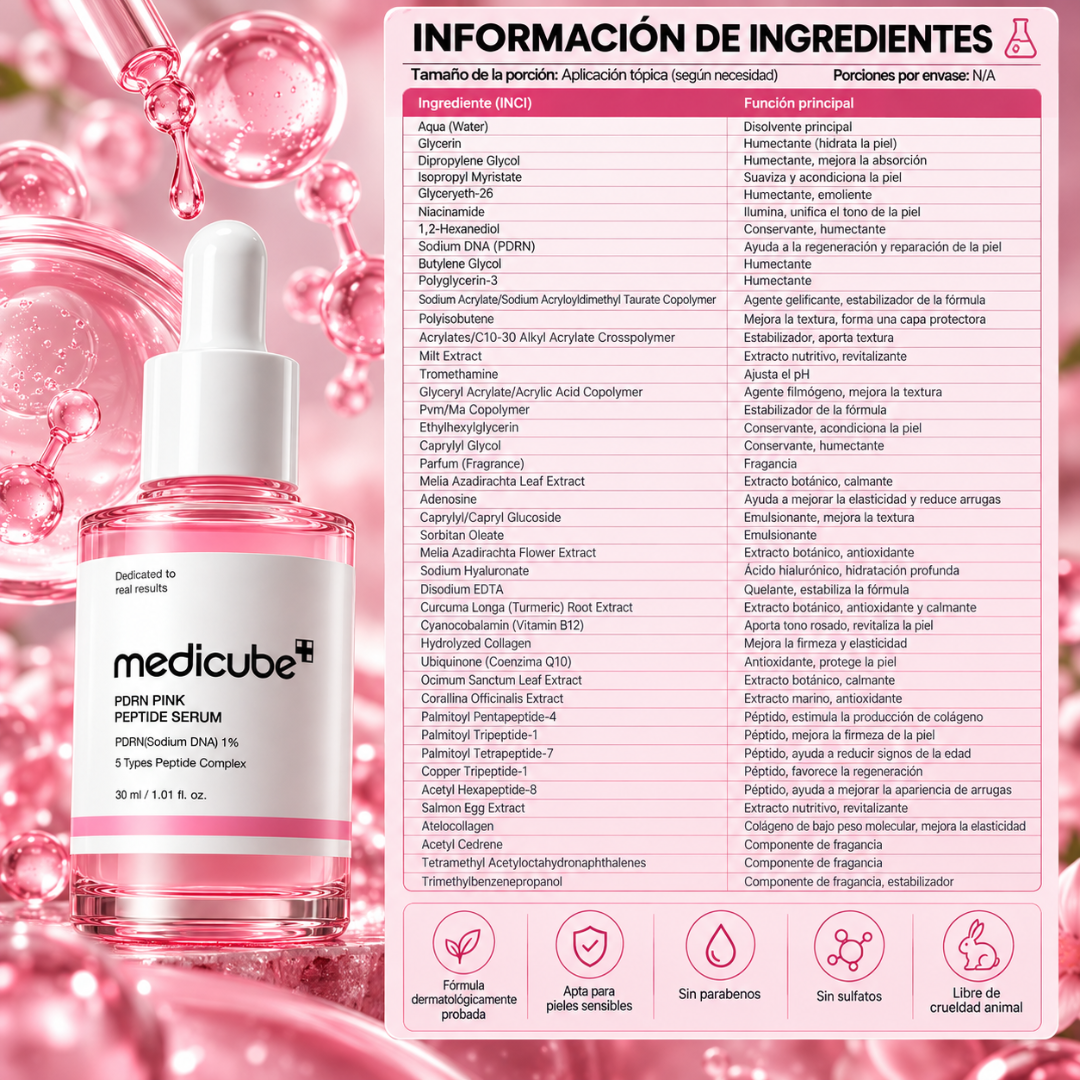 MEDICUBE PDRN PINK PEPTIDE SERUM – Firmeza, hidratación y luminosidad