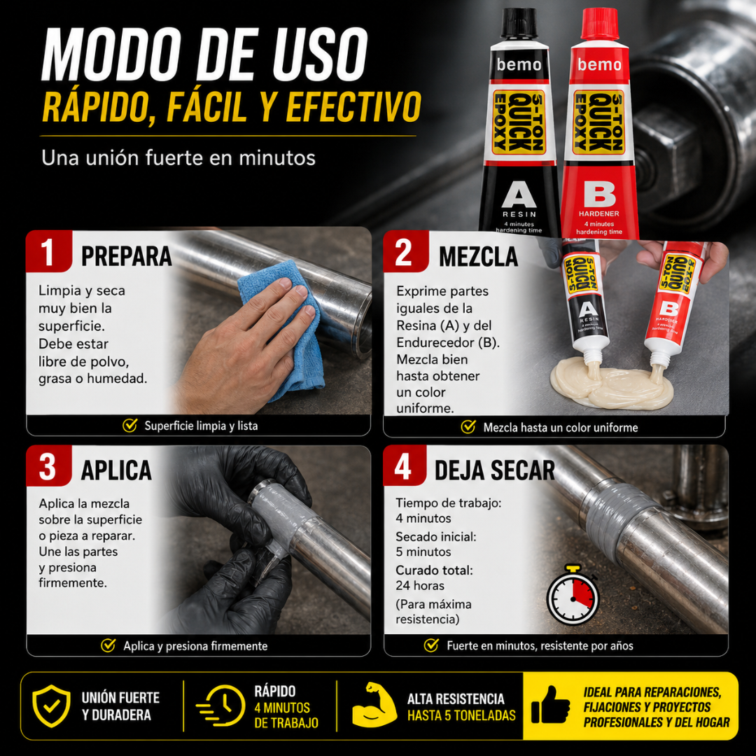 PEGAMENTO EPÓXICO QUICK 3 - Unión tipo soldadura