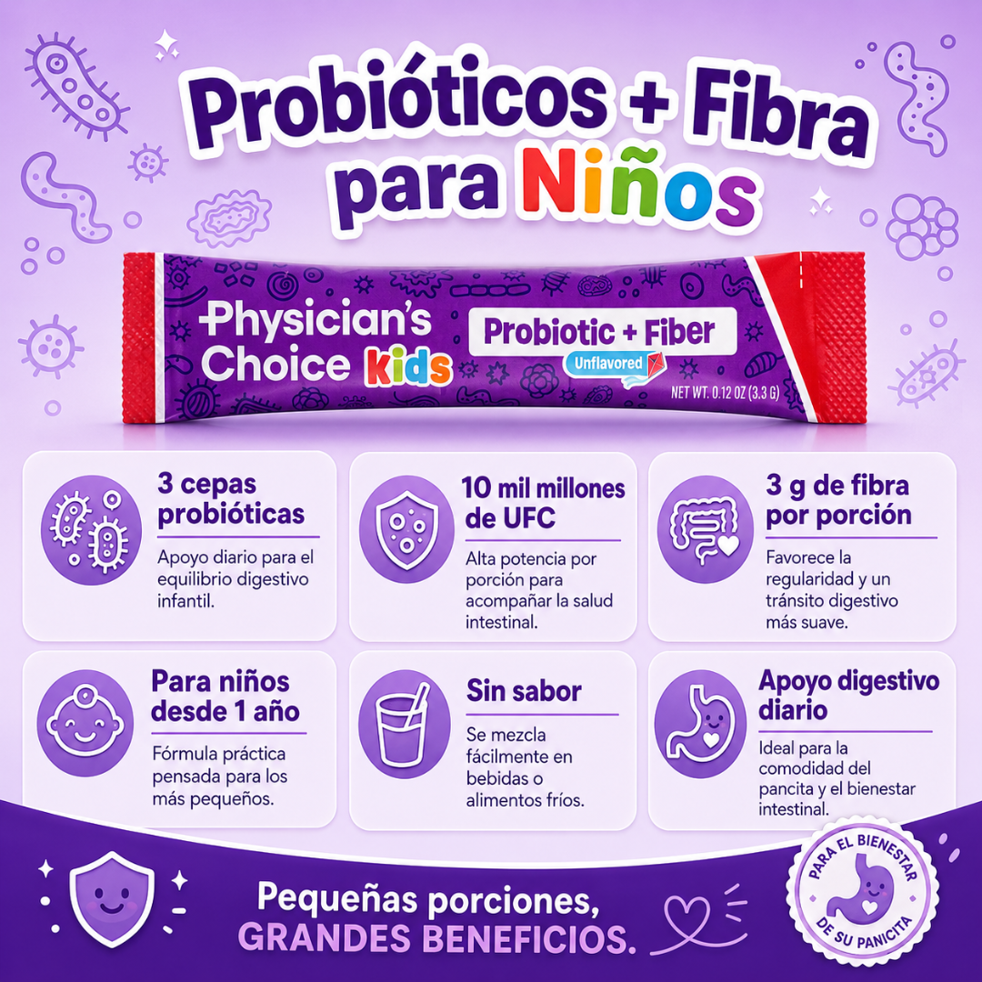 SUPPLEMENT PHYSICIAN'S CHOICE KIDS PROBIOTIC + FIBER 24 PACK – apoyo digestivo infantil para regularidad y bienestar diario