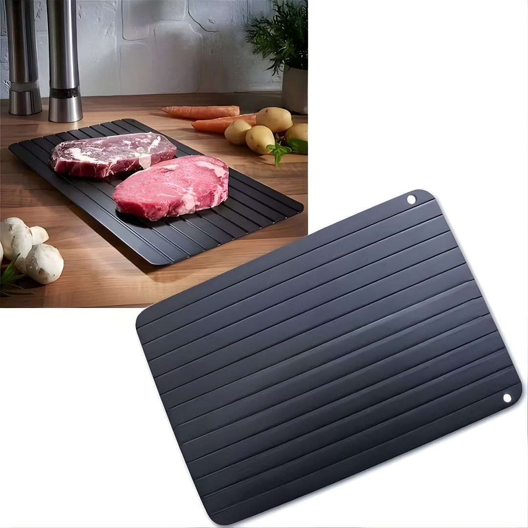 PLACA DESCONGELADORA RÁPIDA – Descongela carnes y alimentos 3 veces más rápido sin electricidad ni microondas