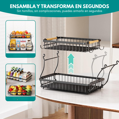 ORGANIZADOR MULTIFUNCIONAL DE 2 NIVELES – Cocina ordenada, espacio optimizado y alimentos siempre a la vista