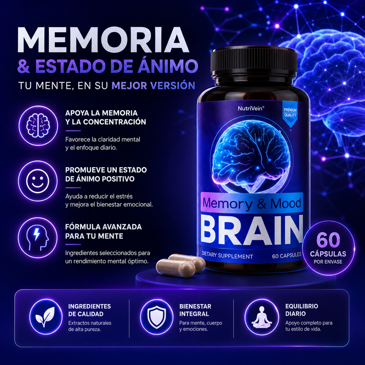 BRAIN MEMORY AND MOOD – Memoria, enfoque y nutrición cerebral para mantener tu mente activa cada día