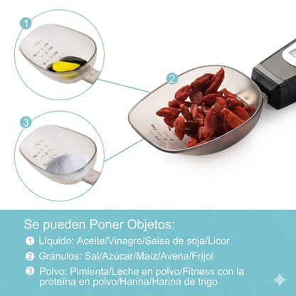 CUCHARA MEDIDORA PARA PESAR — La gramera que usa la cuchara misma, ideal para quien entrena y para alimentar bebés con precisión