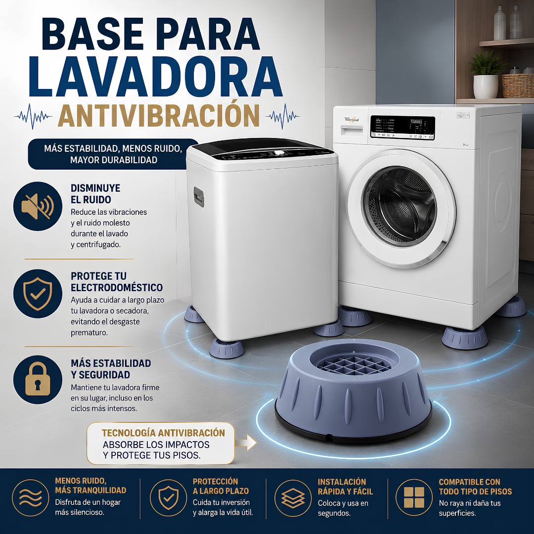 BASE PARA LAVADORA ANTIVIBRACIÓN (PACK x4) – Estabilidad total, menos movimiento y protección para tu hogar