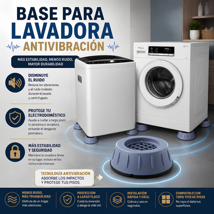 BASE PARA LAVADORA ANTIVIBRACIÓN (PACK x4) – Estabilidad total, menos movimiento y protección para tu hogar