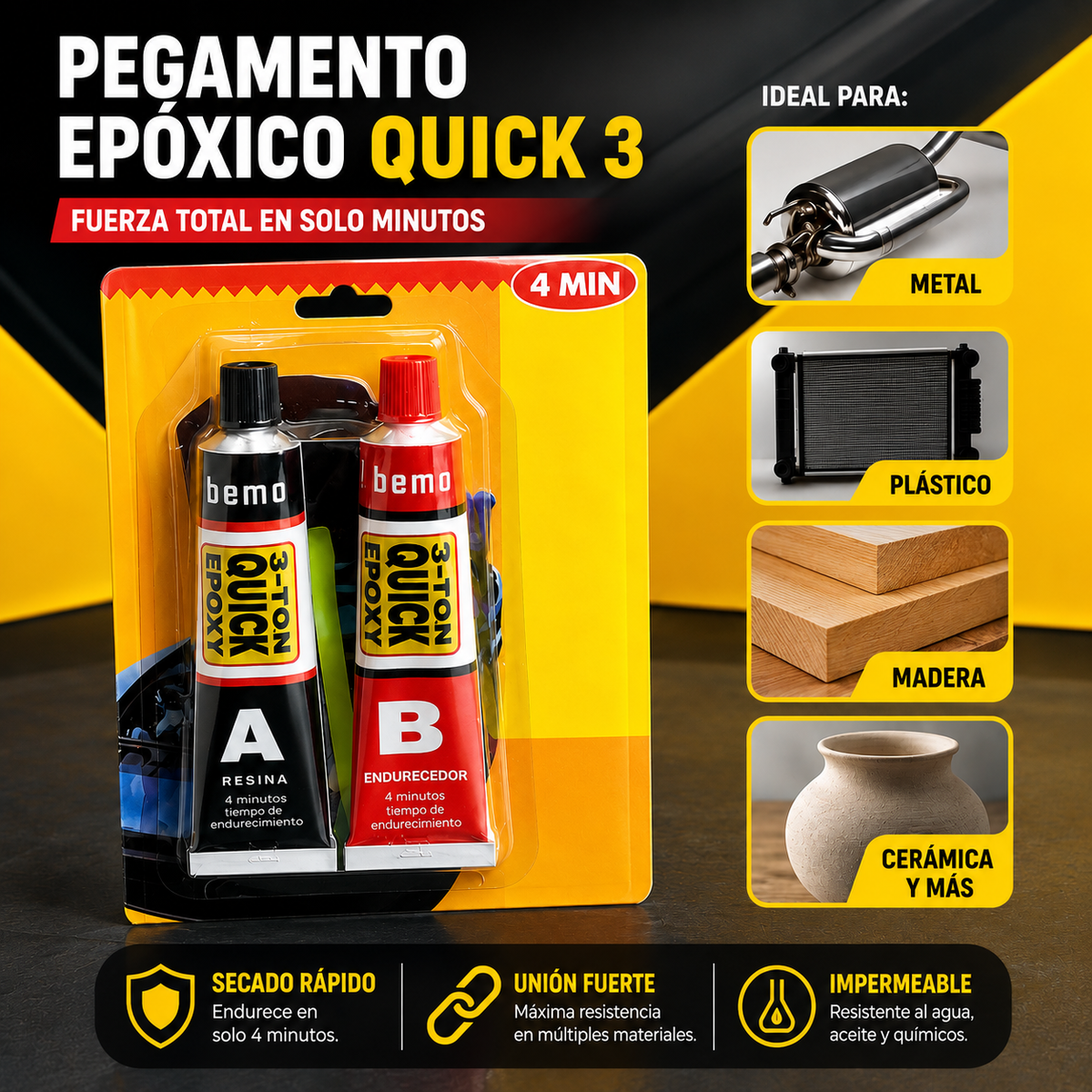PEGAMENTO EPÓXICO QUICK 3 - Unión tipo soldadura