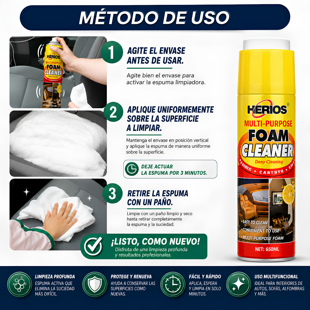 FOAM CLEANER MULTIUSO – Limpieza interior para tu auto