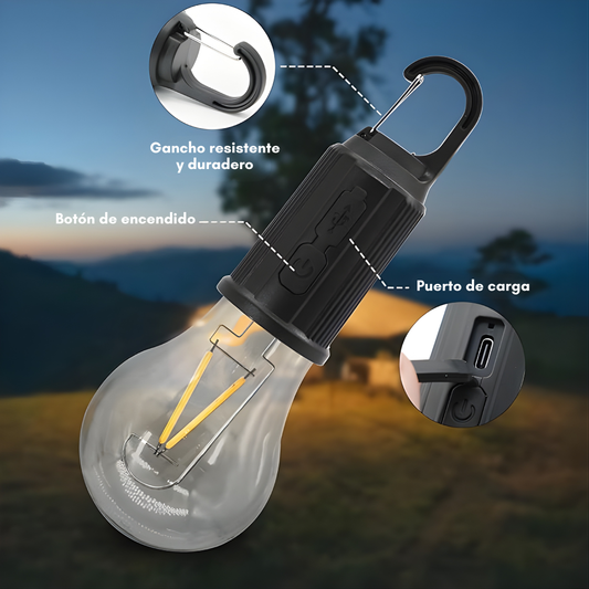 BOMBILLO LED PARA CAMPING – Iluminación potente, portátil y lista para cualquier aventura