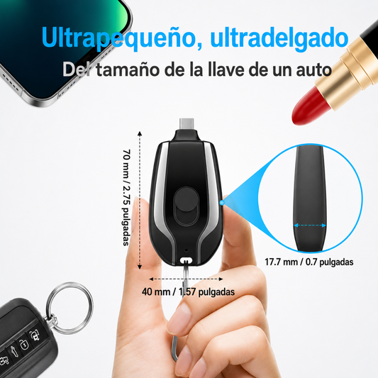 LLAVERO CON BATERIA DE EMERGENCIA 1500mAh ENTRADA TIPO C - El 1% siempre aparece en el peor momento. Ahora tienes respuesta.