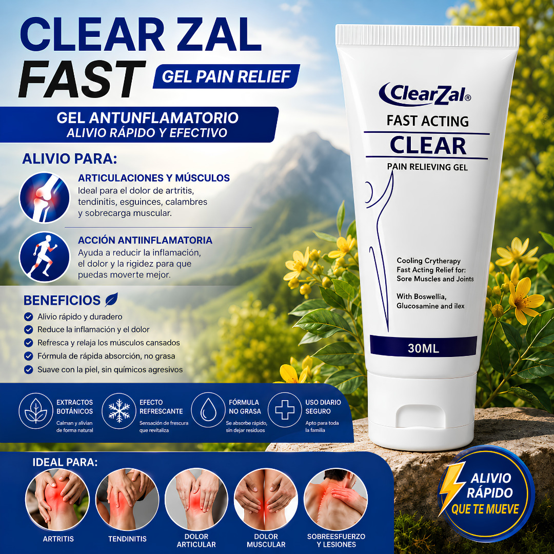 CLEARZAL FAST ACTING CLEAR GEL – Alivio tópico refrescante para músculos, articulaciones y zonas sensibles