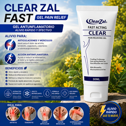 CLEARZAL FAST ACTING CLEAR GEL – Alivio tópico refrescante para músculos, articulaciones y zonas sensibles