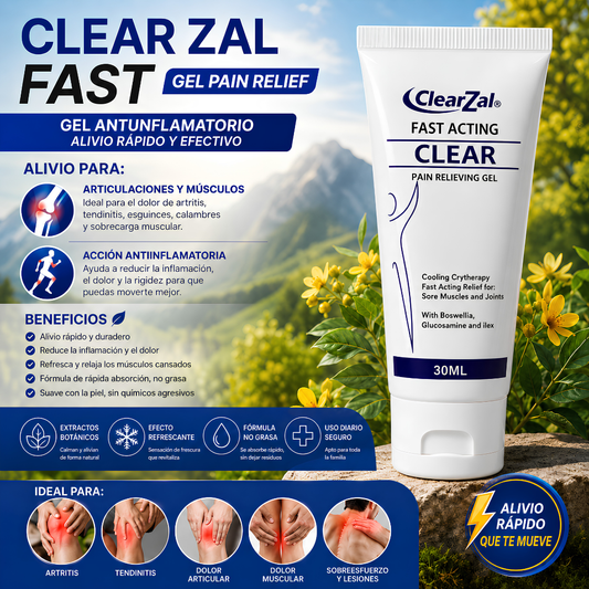 CLEARZAL FAST ACTING CLEAR GEL – Alivio tópico refrescante para músculos, articulaciones y zonas sensibles