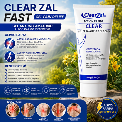 CLEARZAL FAST ACTING CLEAR GEL – Alivio tópico refrescante para músculos, articulaciones y zonas sensibles