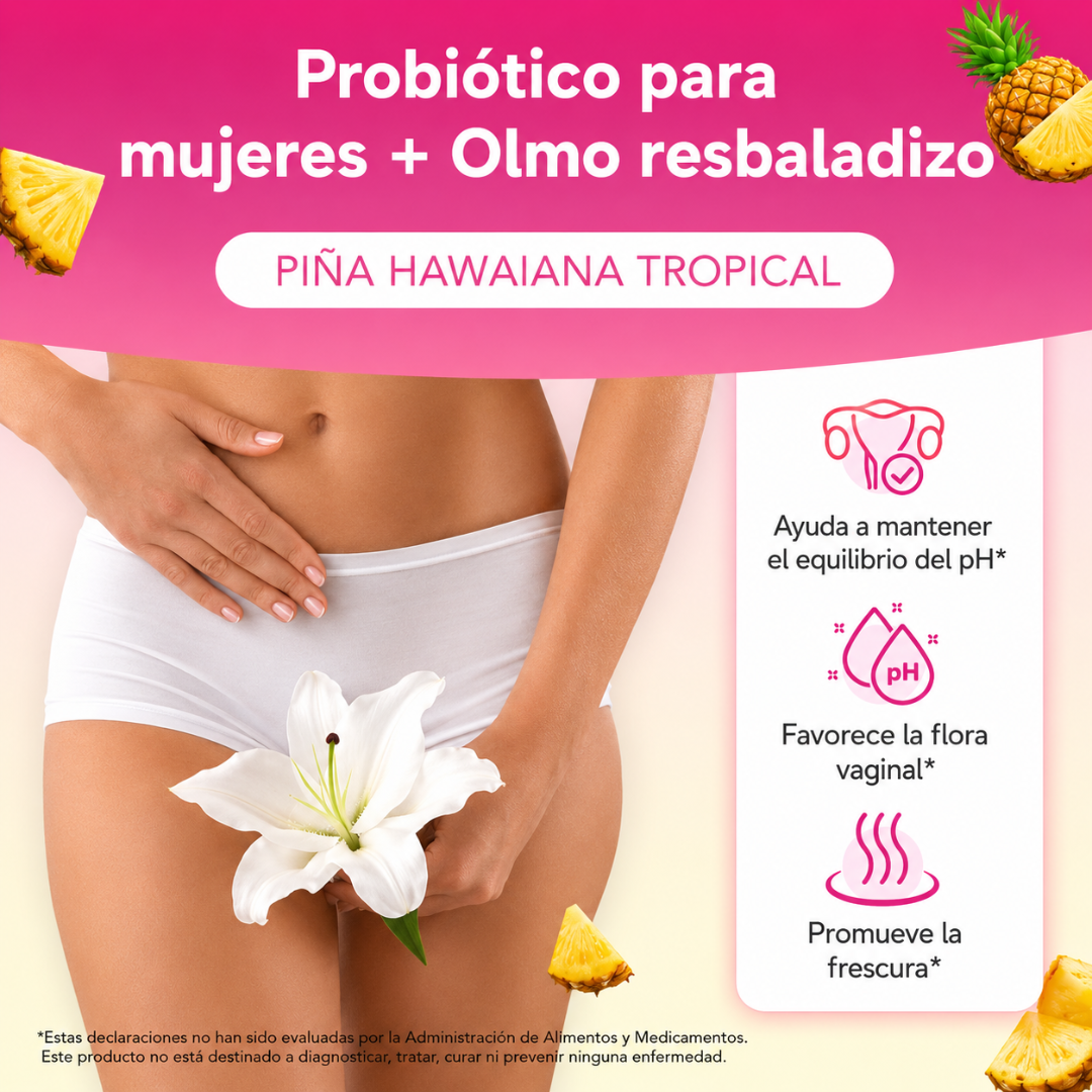 WOMEN'S PROBIOTIC+ SLIPPERY ELM — Bienestar íntimo femenino en gomitas de piña