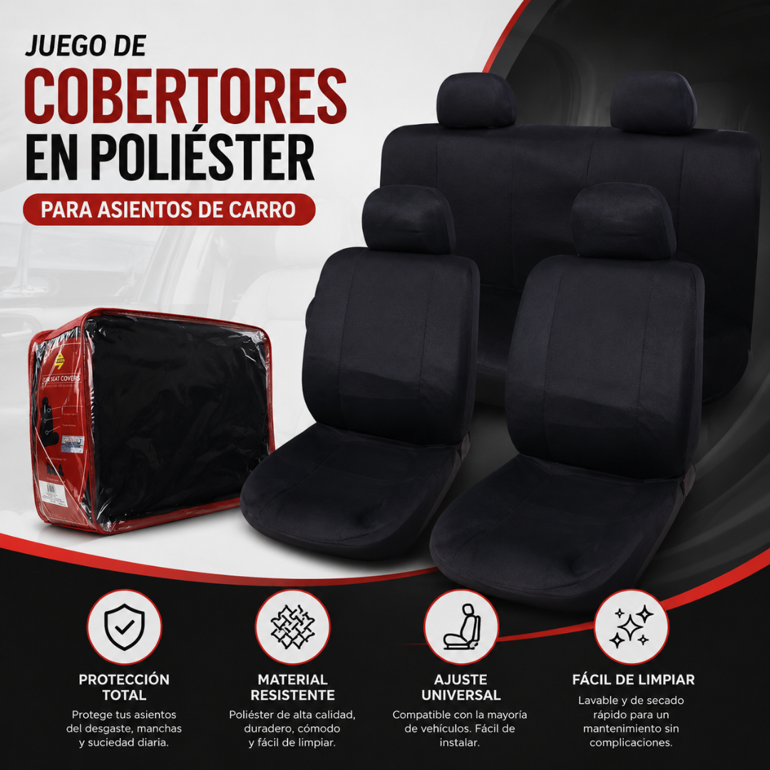 JUEGO DE COBERTORES EN POLIÉSTER PARA ASIENTOS DE CARRO – Renueva y protege