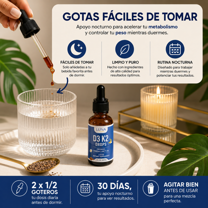 BELLA ALL NATURAL VITAMIN D3 K2 DROPS – Apoyo nocturno para metabolismo, bienestar y control corporal