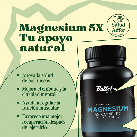 MAGNESIO 5X PLUS CON CÚRCUMA — Apoya tus músculos, articulaciones y bienestar diario