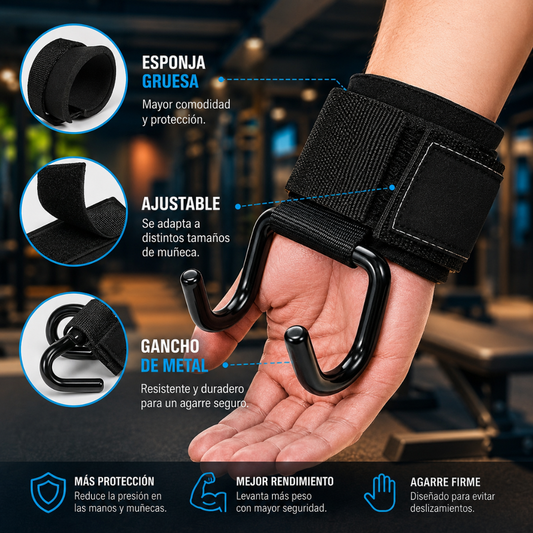 STRAPS O CORREAS DE LEVANTAMIENTO DE PESAS CON GANCHO – Agarre firme para entrenar