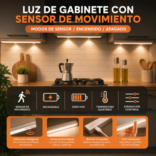 LUZ LED CON SENSOR, RECARGABLE USB – Iluminación automática recargable