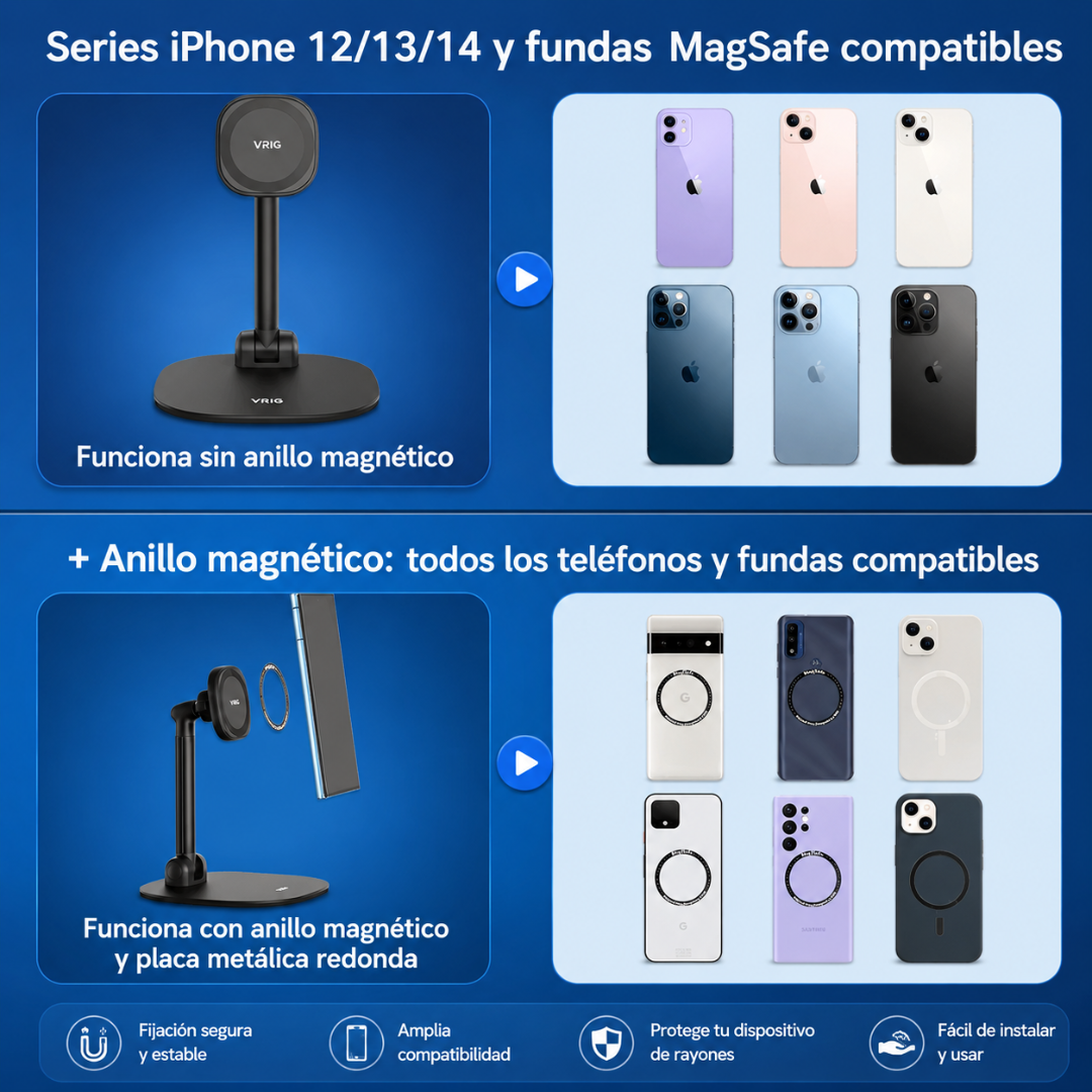 SOPORTE MAGNÉTICO DE ESCRITORIO PARA CELULAR – Vista libre y estable