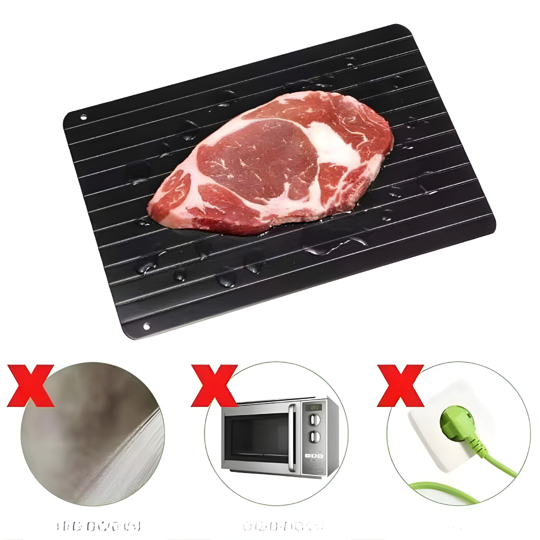 PLACA DESCONGELADORA RÁPIDA – Descongela carnes y alimentos 3 veces más rápido sin electricidad ni microondas