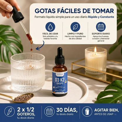 BELLA ALL NATURAL VITAMIN D3 K2 DROPS – Apoyo nocturno para metabolismo, bienestar y control corporal