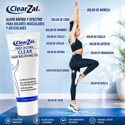 CLEARZAL FAST ACTING CLEAR GEL – Alivio tópico refrescante para músculos, articulaciones y zonas sensibles
