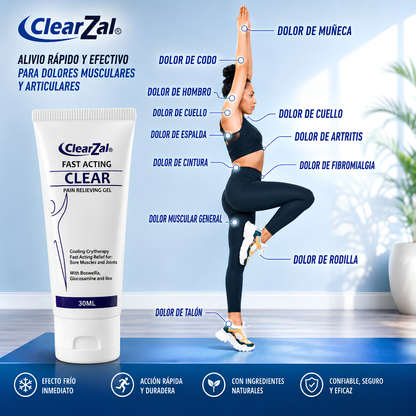 CLEARZAL FAST ACTING CLEAR GEL – Alivio tópico refrescante para músculos, articulaciones y zonas sensibles