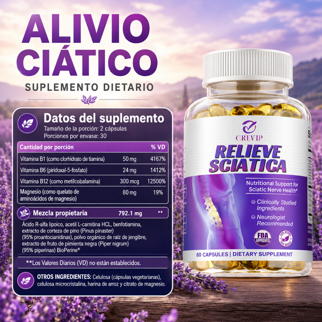 CÁPSULAS DE ALIVIO CIÁTICA RELIEVE SCIATICA – Apoyo diario para la comodidad de piernas, espalda y movilidad