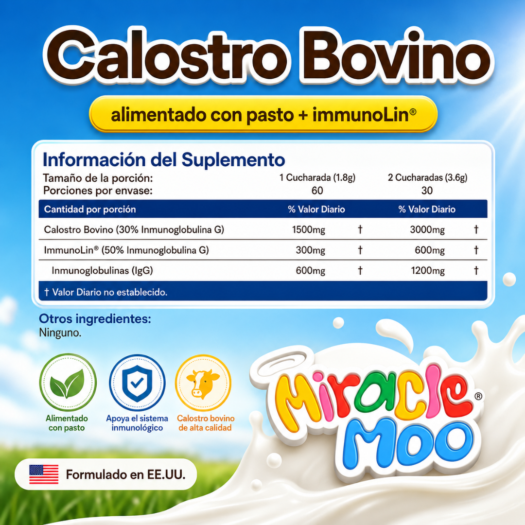SUPLEMENTO DE CALOSTRO BOVINO MIRACLE MOO – Apoyo digestivo e inmune diario