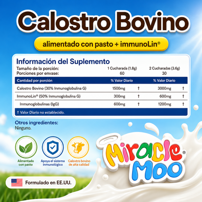SUPLEMENTO DE CALOSTRO BOVINO MIRACLE MOO – Apoyo digestivo e inmune diario