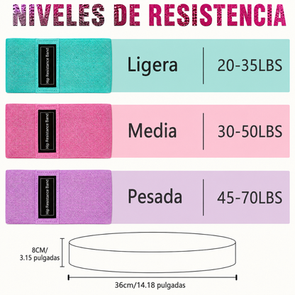 BANDA DE RESISTENCIA SET DE 3 — Entrena piernas y glúteos con más intensidad