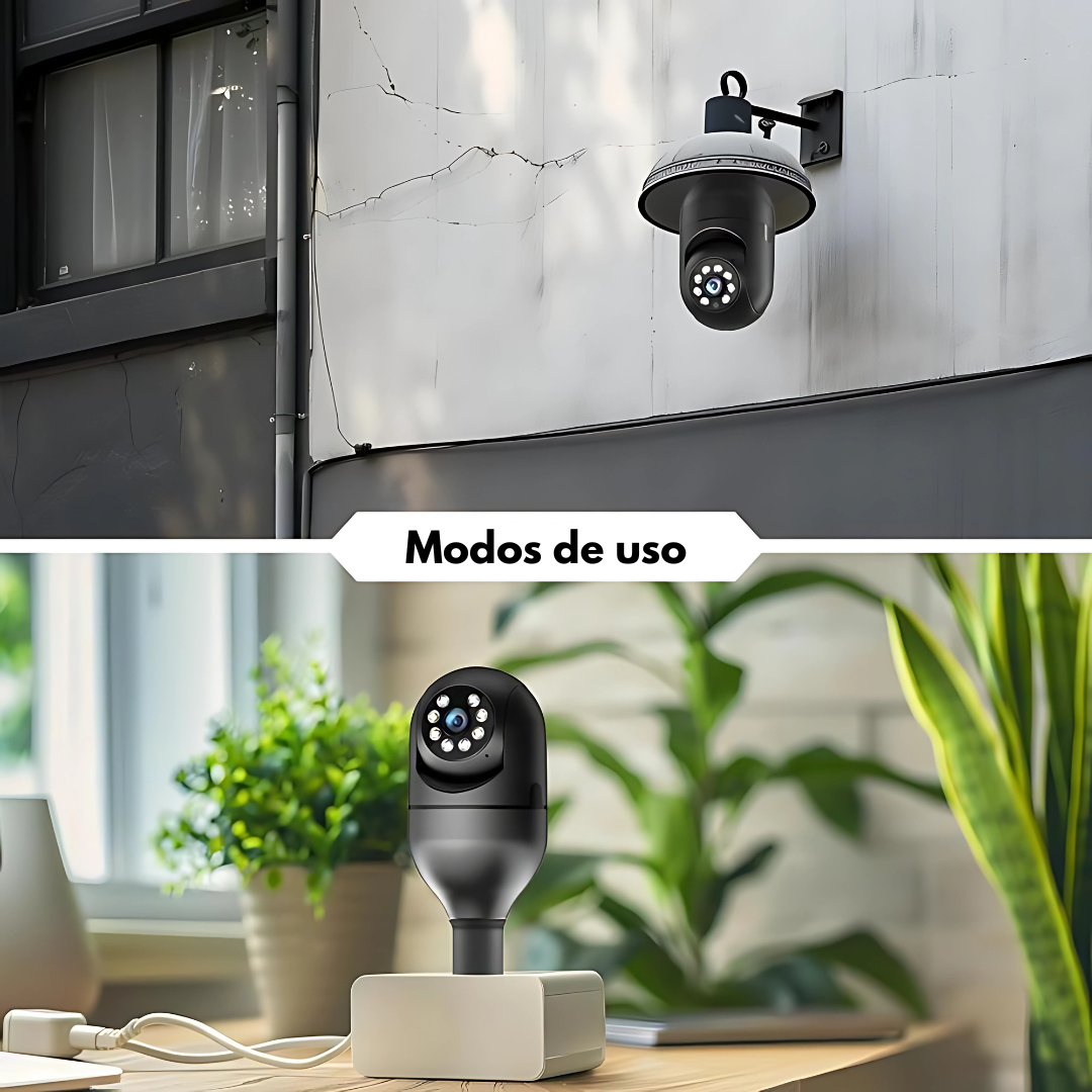 CÁMARA DE SEGURIDAD WI-FI TIPO BOMBILLO – Monitoreo 360°, visión nocturna y control desde tu celular