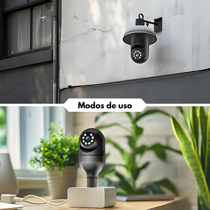 CÁMARA DE SEGURIDAD WI-FI TIPO BOMBILLO – Monitoreo 360°, visión nocturna y control desde tu celular