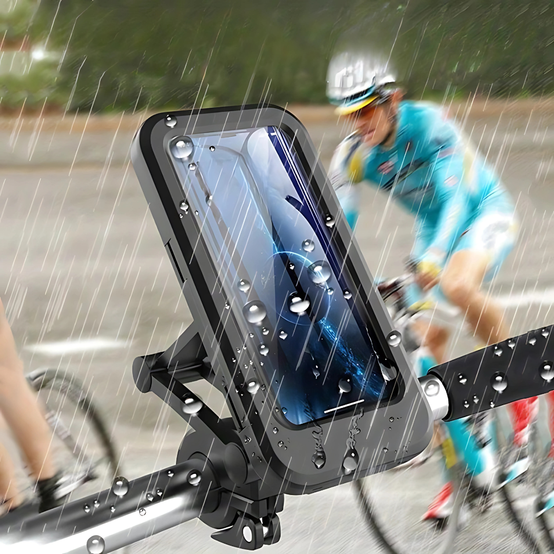SOPORTE IMPERMEABLE PARA CELULAR EN VOLANTE — Navegación segura y control en cada recorrido
