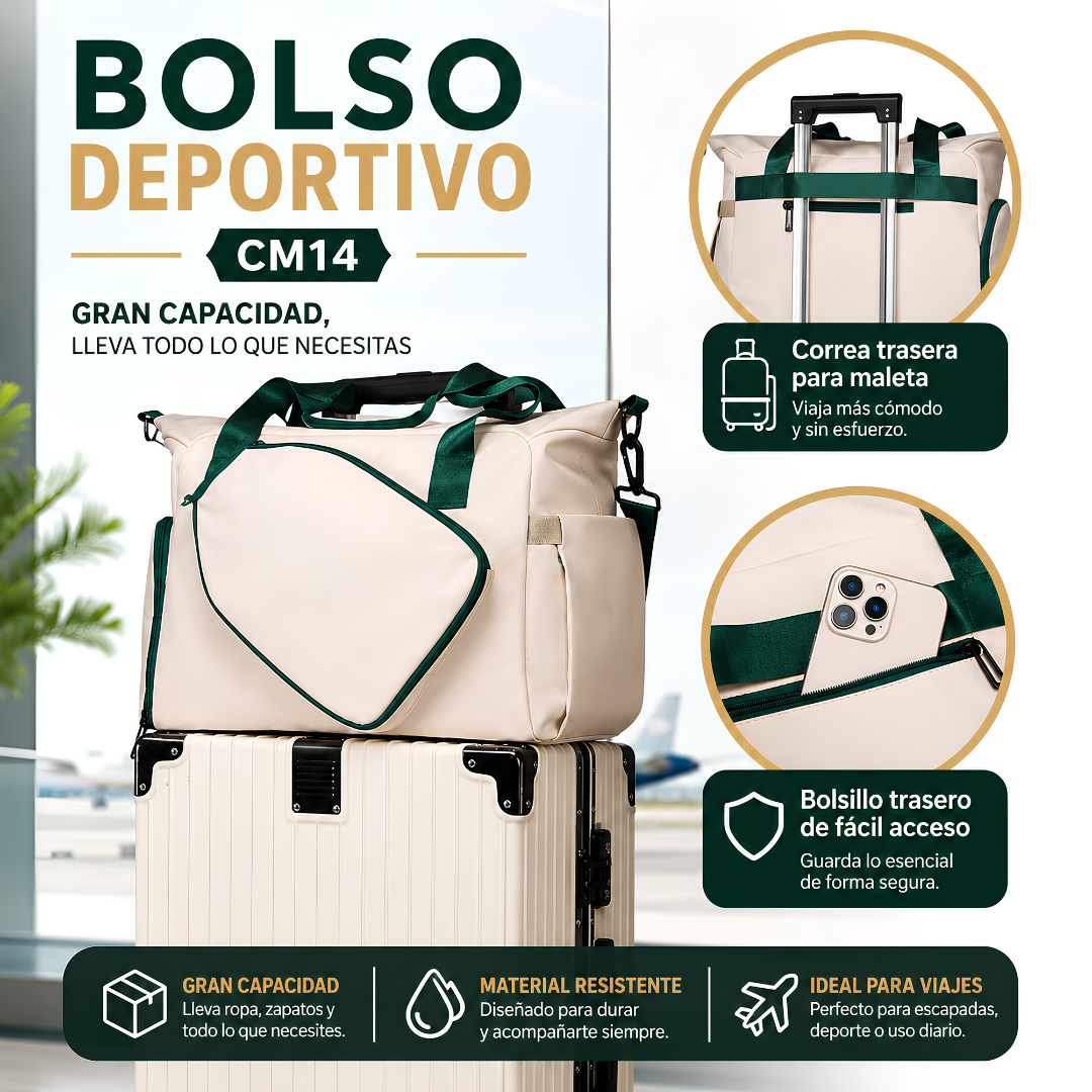 BOLSO DEPORTIVO CM14 – Más espacio, bolsillos funcionales y resistencia para llevar todo en cada salida