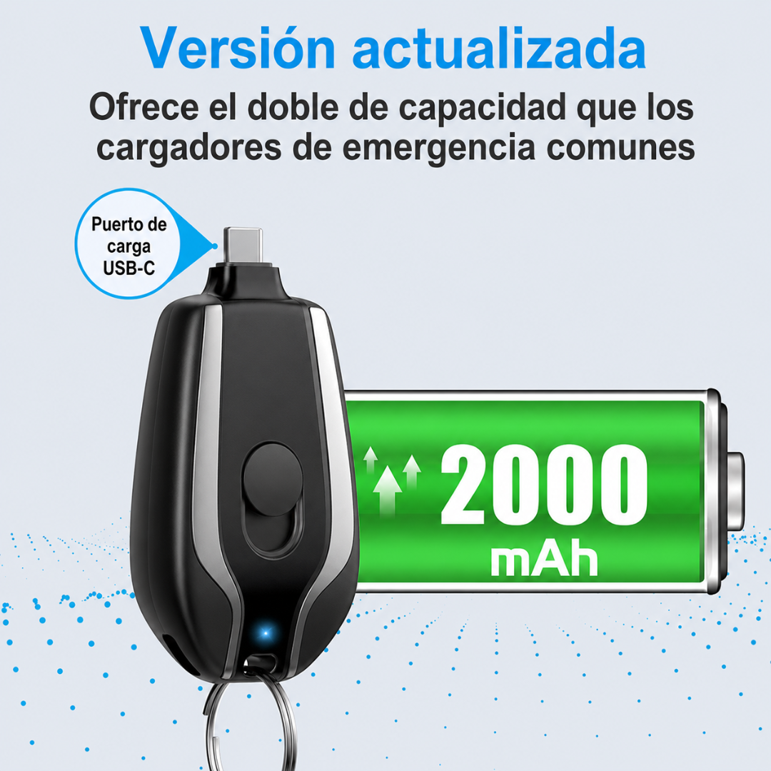 LLAVERO CON BATERIA DE EMERGENCIA 1500mAh ENTRADA TIPO C - El 1% siempre aparece en el peor momento. Ahora tienes respuesta.