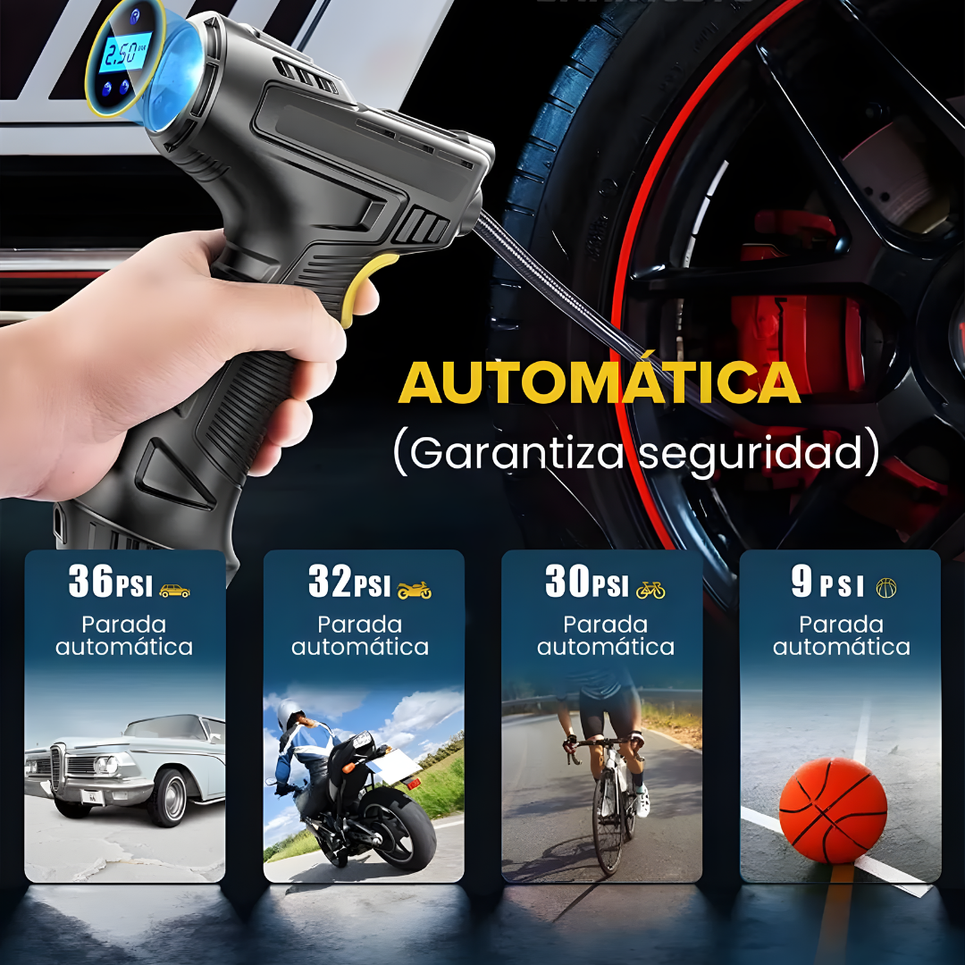COMPRESOR DE AIRE ELÉCTRICO INALÁMBRICO – Inflado rápido, presión precisa y asistencia en cualquier lugar