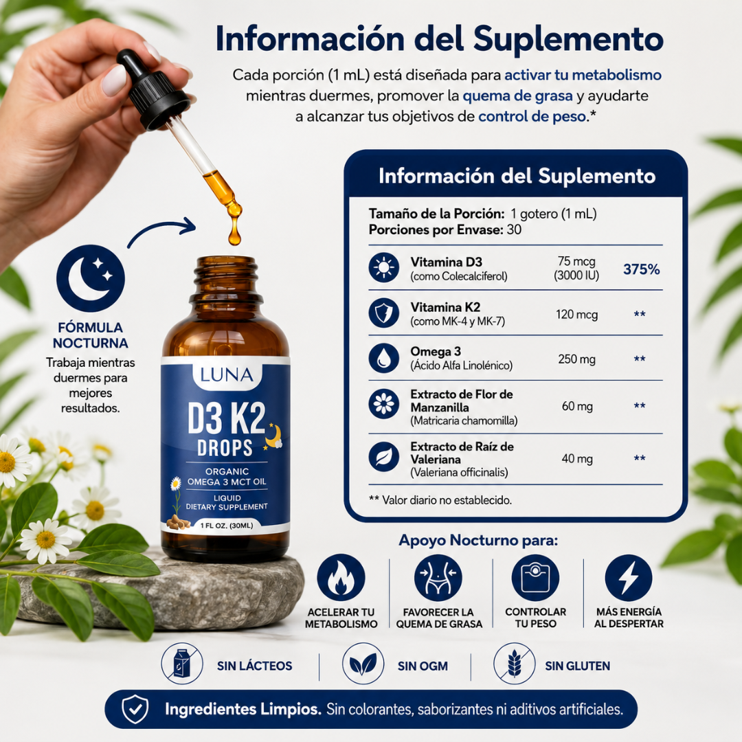 BELLA ALL NATURAL VITAMIN D3 K2 DROPS – Apoyo nocturno para metabolismo, bienestar y control corporal