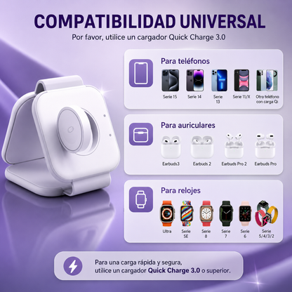 CARGADOR INALÁMBRICO 3 EN 1 MAGNÉTICO – Carga portátil total