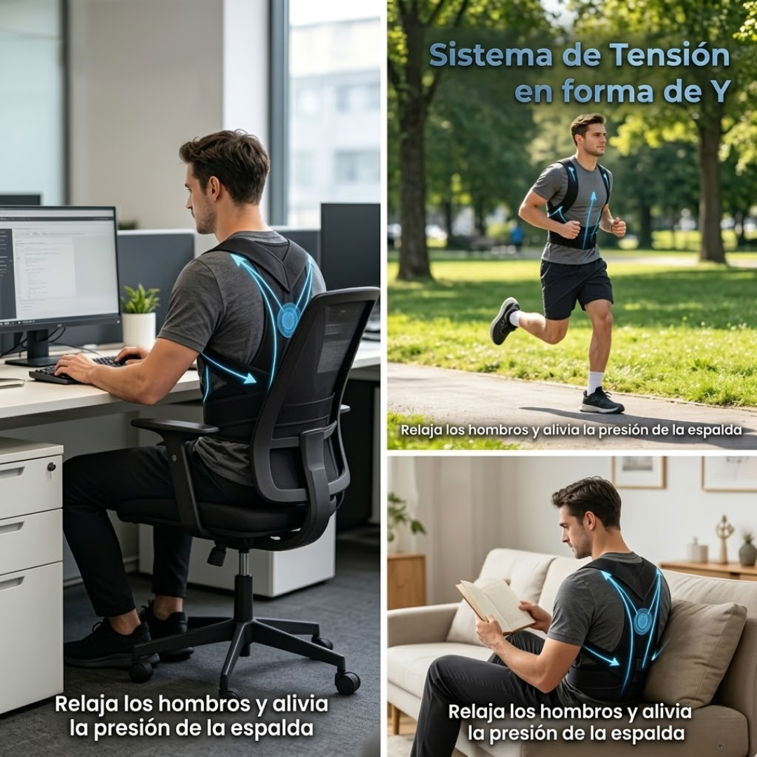 CORRECTOR POSTURAL AJUSTABLE – Mejora tu postura, soporte lumbar y comodidad diaria