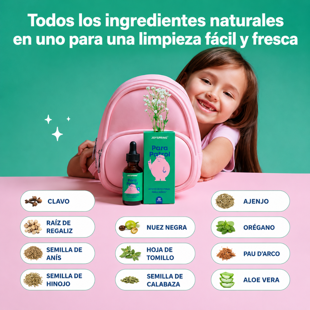 PARA PATROL — Apoyo digestivo antiparásitos para niños en sabor frambuesa