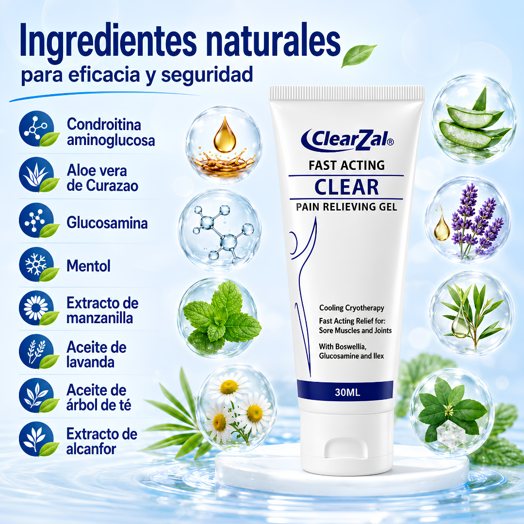 CLEARZAL FAST ACTING CLEAR GEL – Alivio tópico refrescante para músculos, articulaciones y zonas sensibles