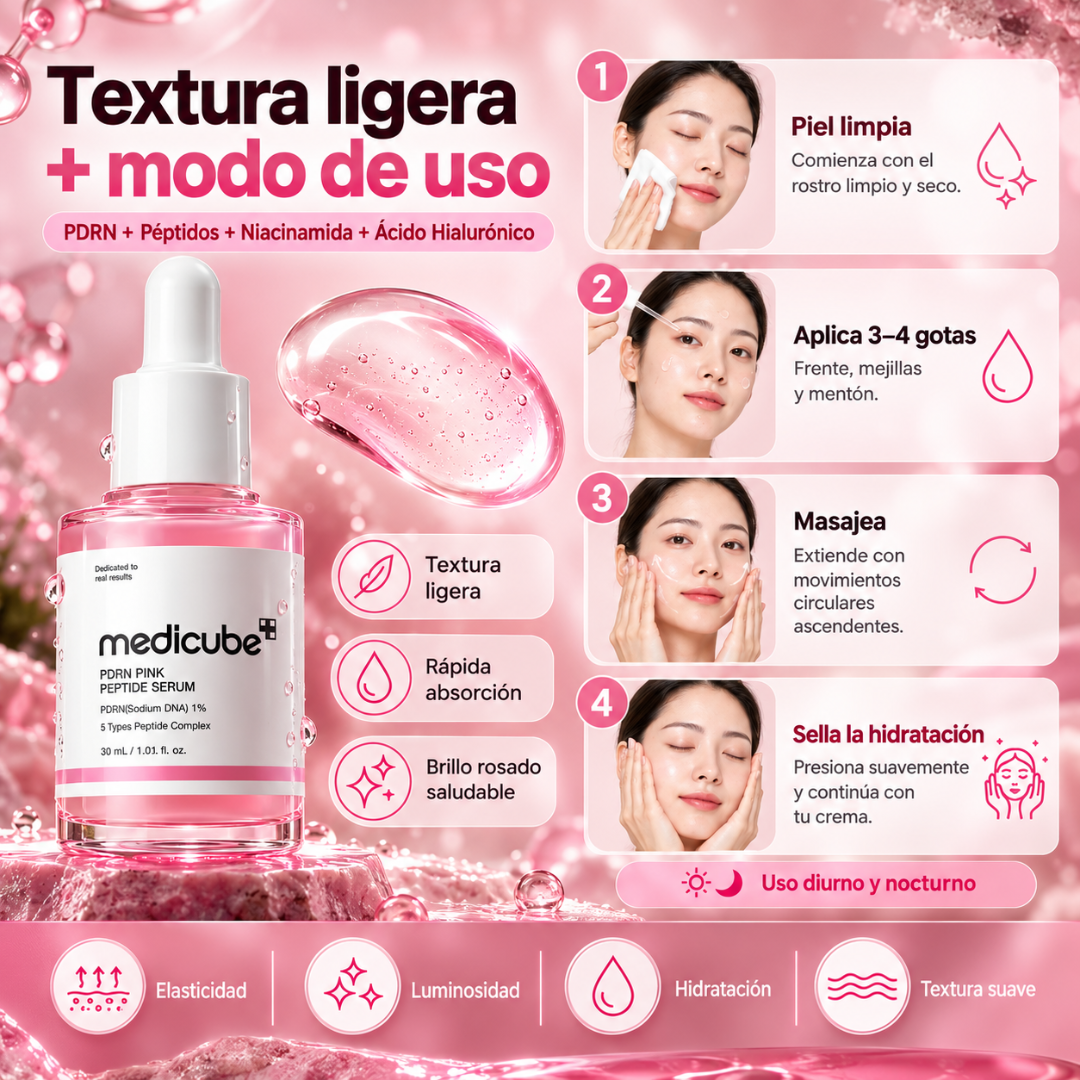MEDICUBE PDRN PINK PEPTIDE SERUM – Firmeza, hidratación y luminosidad