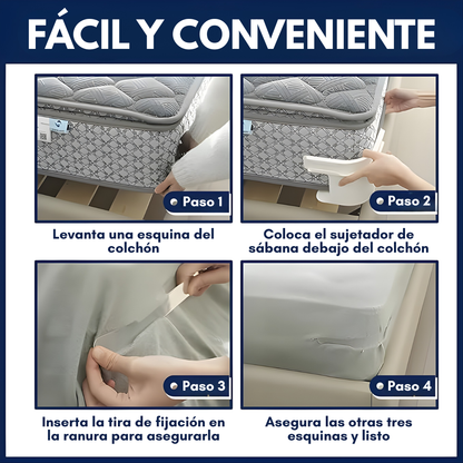 SET DE 4 SOSTENEDOR PLÁSTICO PARA ESQUINAS DE CAMAS – Sábanas firmes en segundos