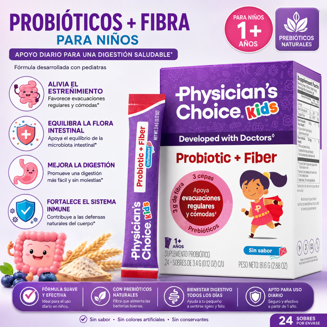 SUPPLEMENT PHYSICIAN'S CHOICE KIDS PROBIOTIC + FIBER 24 PACK – apoyo digestivo infantil para regularidad y bienestar diario
