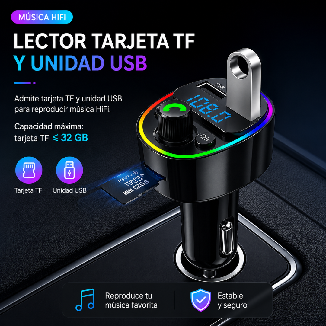 TRANSMISOR MODELO DF04 DAVIN NEGRO – Música, llamadas y carga inteligente en tu carro
