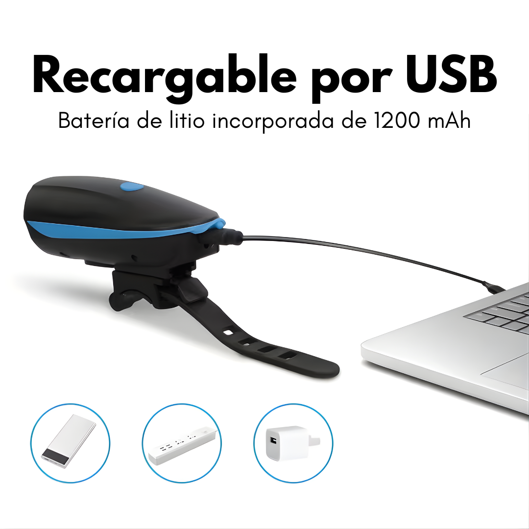 LUZ LED PARA BICICLETA CON BOCINA – Visibilidad total, alerta sonora y seguridad en cada recorrido