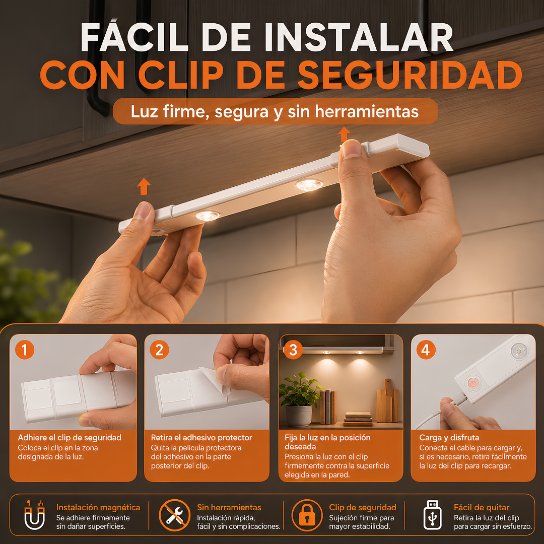 LUZ LED CON SENSOR, RECARGABLE USB – Iluminación automática recargable