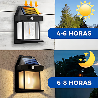 LÁMPARA SOLAR RETRO PARA PARED — Se carga sola y enciende sola cada noche